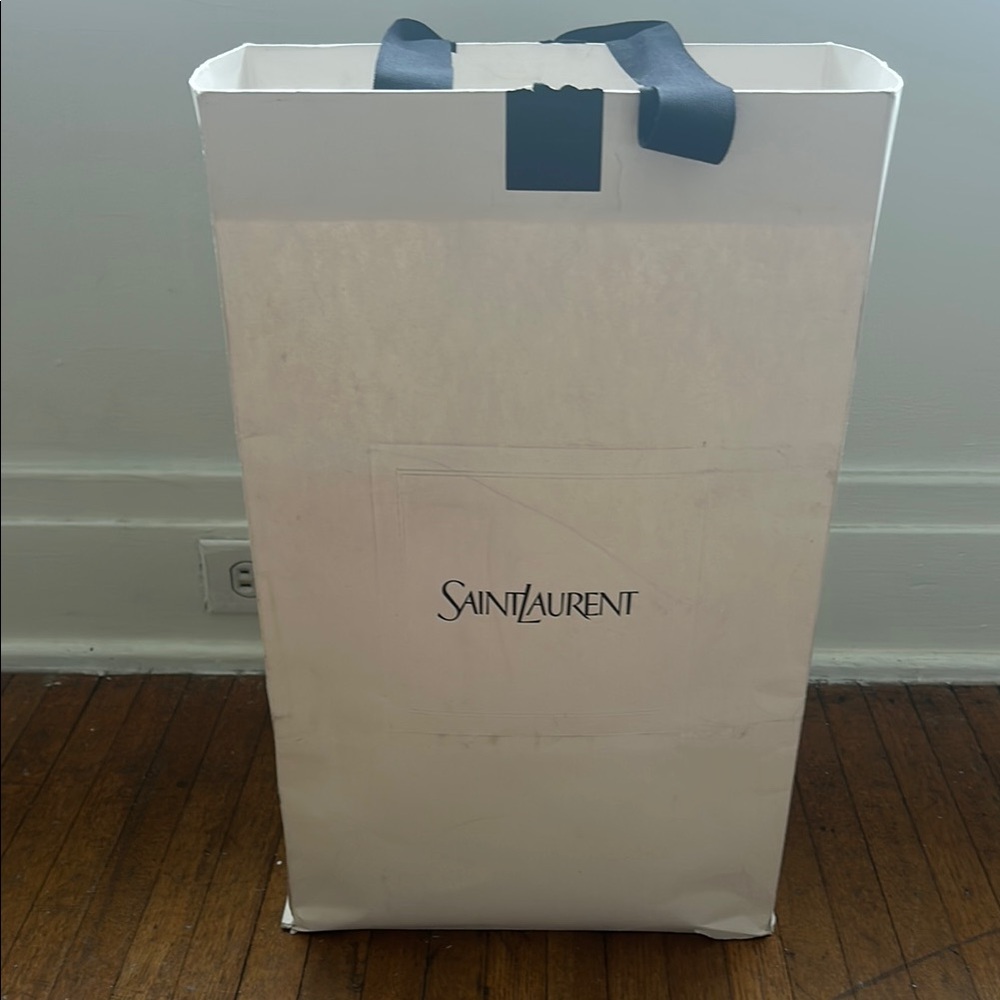Saint Laurent White Gift Bag with Navy Handles